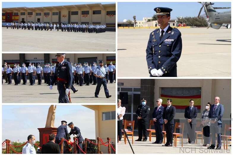 El coronel Javier Caballero en el acto de este martes en la Base Aérea de Gando (Foto Jesús Ruiz Mesa)